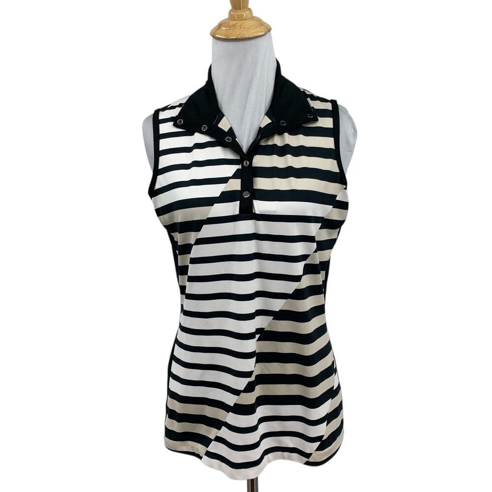 Tail Polo Shirt Womens S Small Sleeveless Striped 1/4 Snap Performance Golf